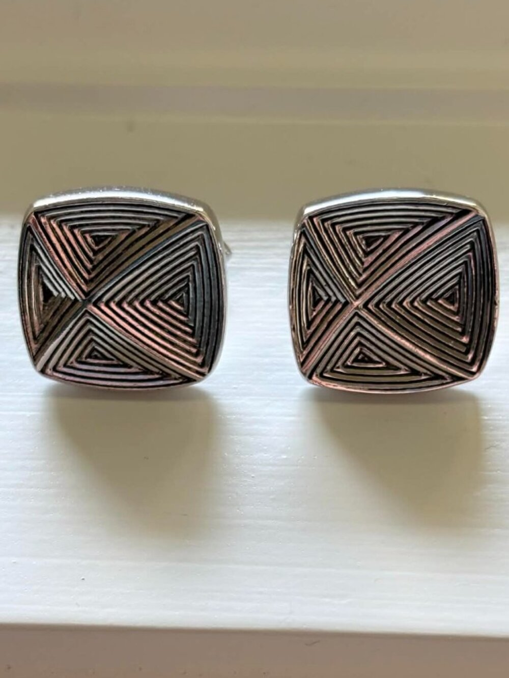 Vintage Swank Silver-Tone Geometric Cufflinks